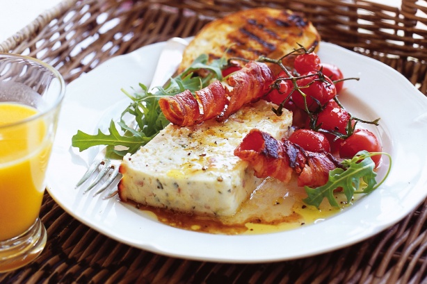 Baked ricotta with roast tomatoes and bacon