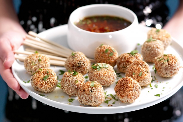 Thai chicken meatballs with chilli lime dipping sauce