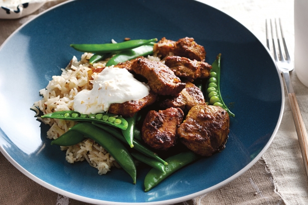 Pork belly tikka with cumin rice