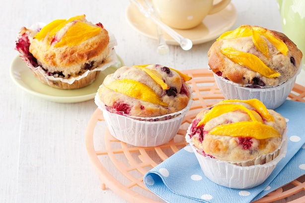 Berry and mango buttermilk muffins