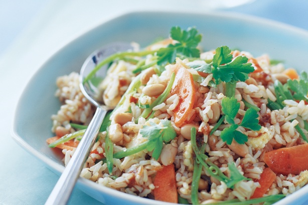Brown rice salad with soy dressing