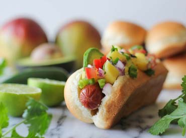 Hawaiian Hot Dogs with Mango Salsa