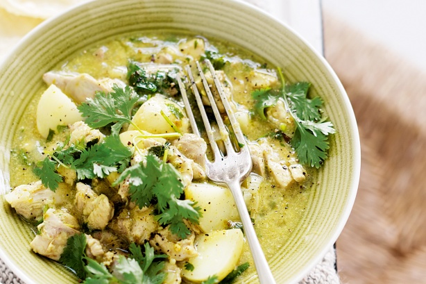 Coconut chicken curry with coriander pesto