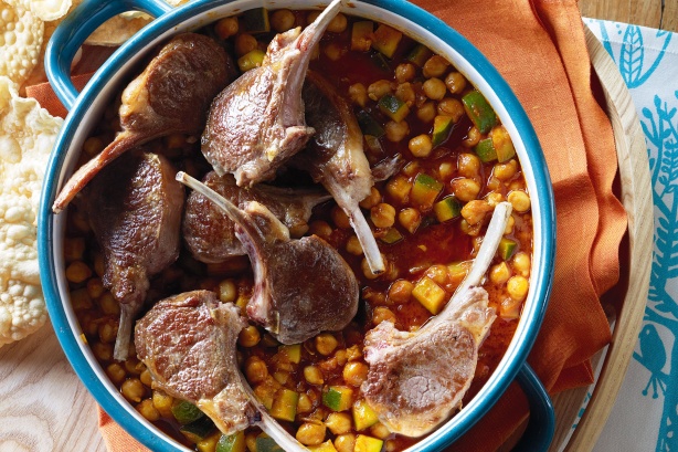 Lamb cutlets with chickpea and zucchini curry