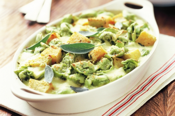 Tortellini with pumpkin, sage and cheese sauce