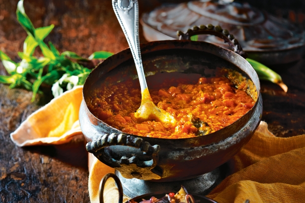 Dhal with spicy onion and eggplant