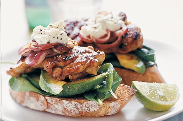Chilli chicken and lime mayonnaise open sandwich