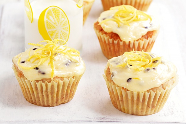 Gluten-free banana cupcakes with passionfruit icing