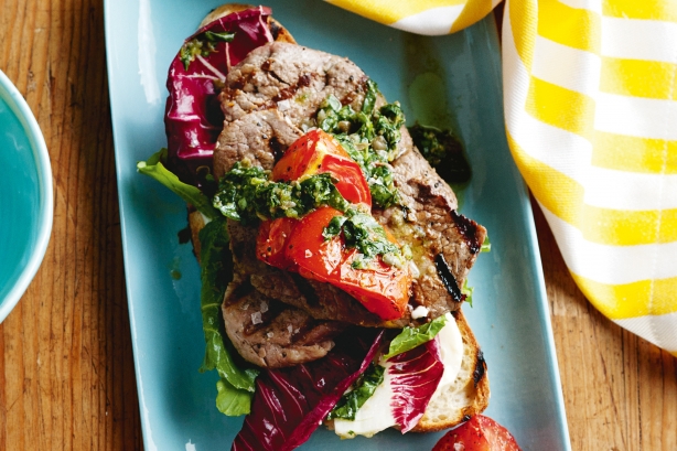 Open steak sandwiches