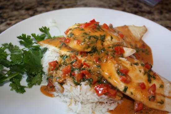 Fish with mild coconut curry sauce